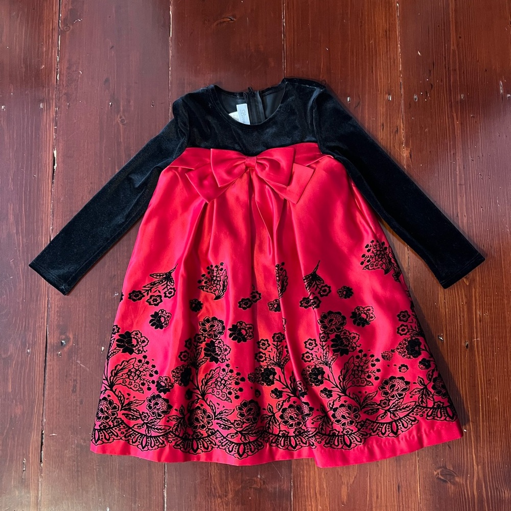 Bonnie Jean Red and Black Velvet Dress